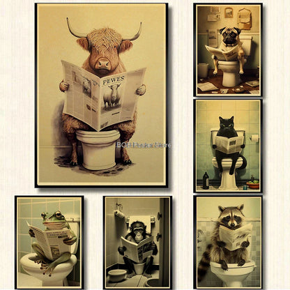 DecorBites™ Funny Animal Bathroom Poster for DIY Home Decor