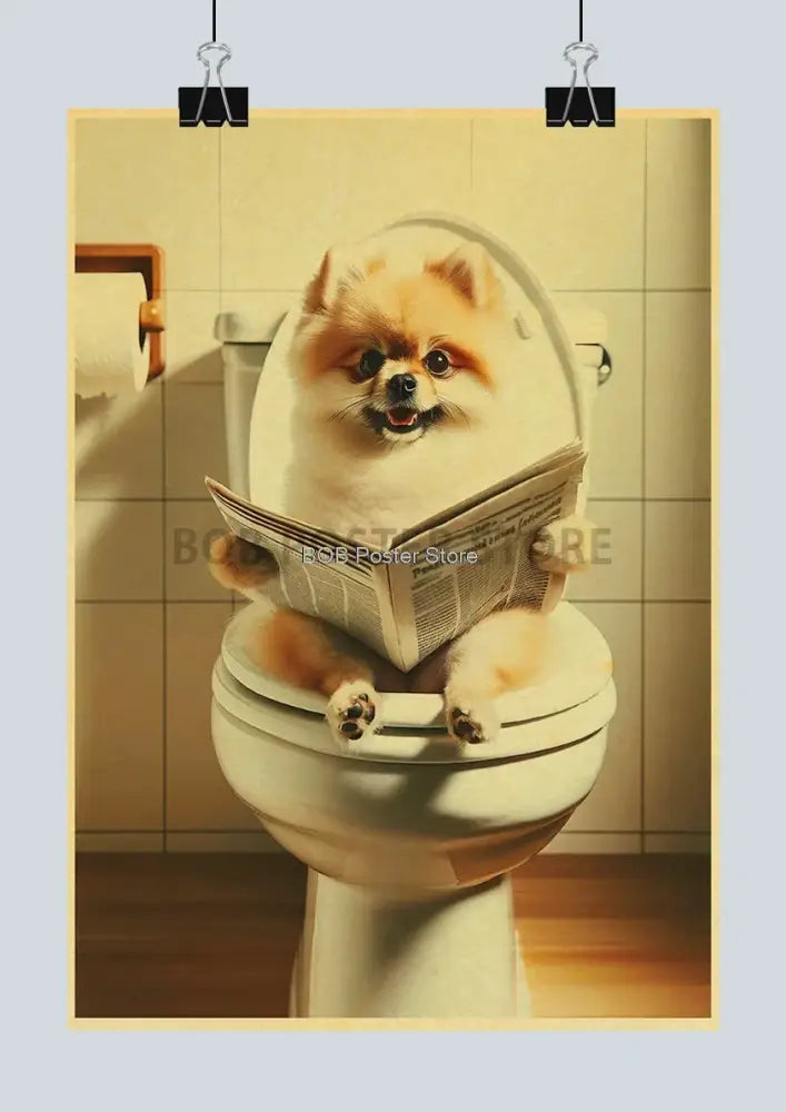Vintage highland cow reading newspaper funny animal bathroom wall art