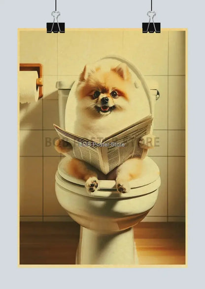 Vintage highland cow reading newspaper funny animal bathroom wall art