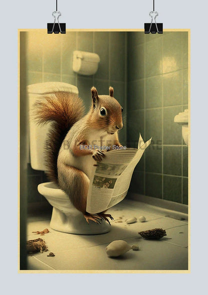 DecorBites™ Funny Animal Bathroom Poster for DIY Home Decor