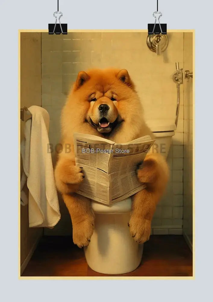 Vintage highland cow reading newspaper funny animal bathroom wall art