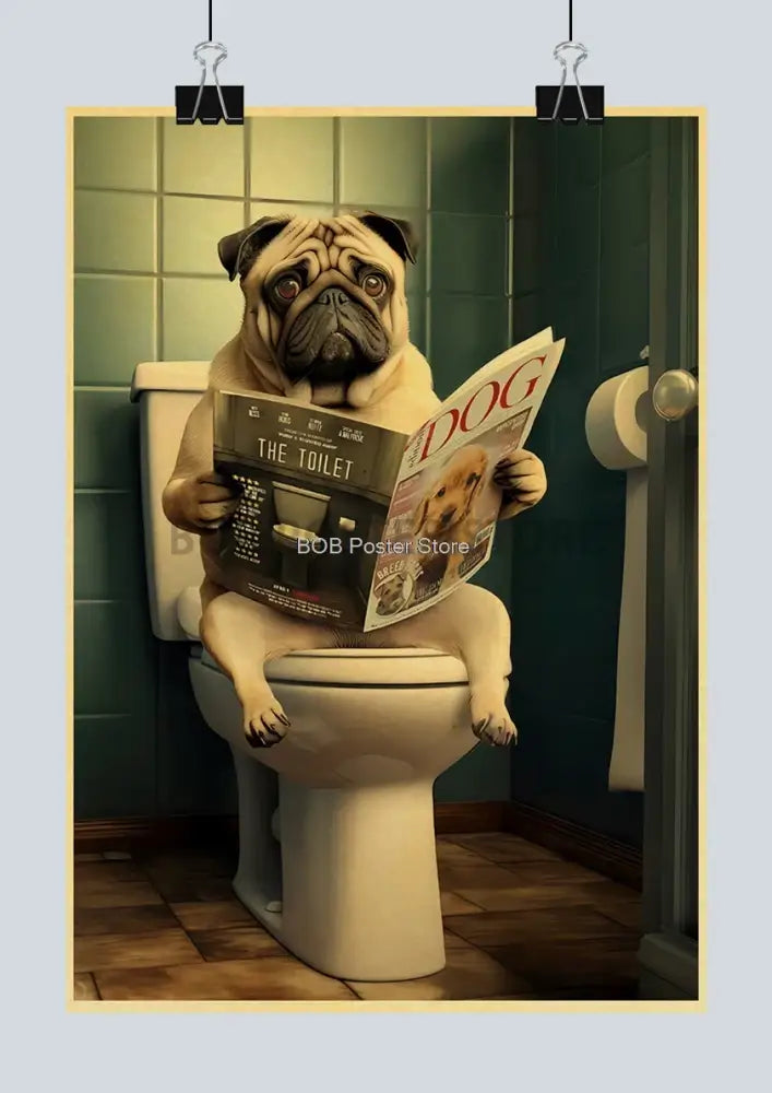 Vintage highland cow reading newspaper funny animal bathroom wall art