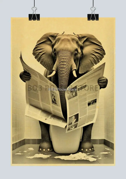 Vintage highland cow reading newspaper funny animal bathroom wall art
