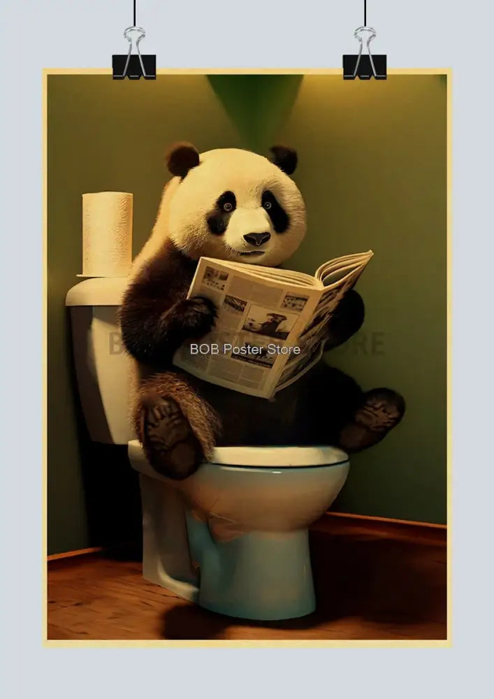 Vintage highland cow reading newspaper funny animal bathroom wall art