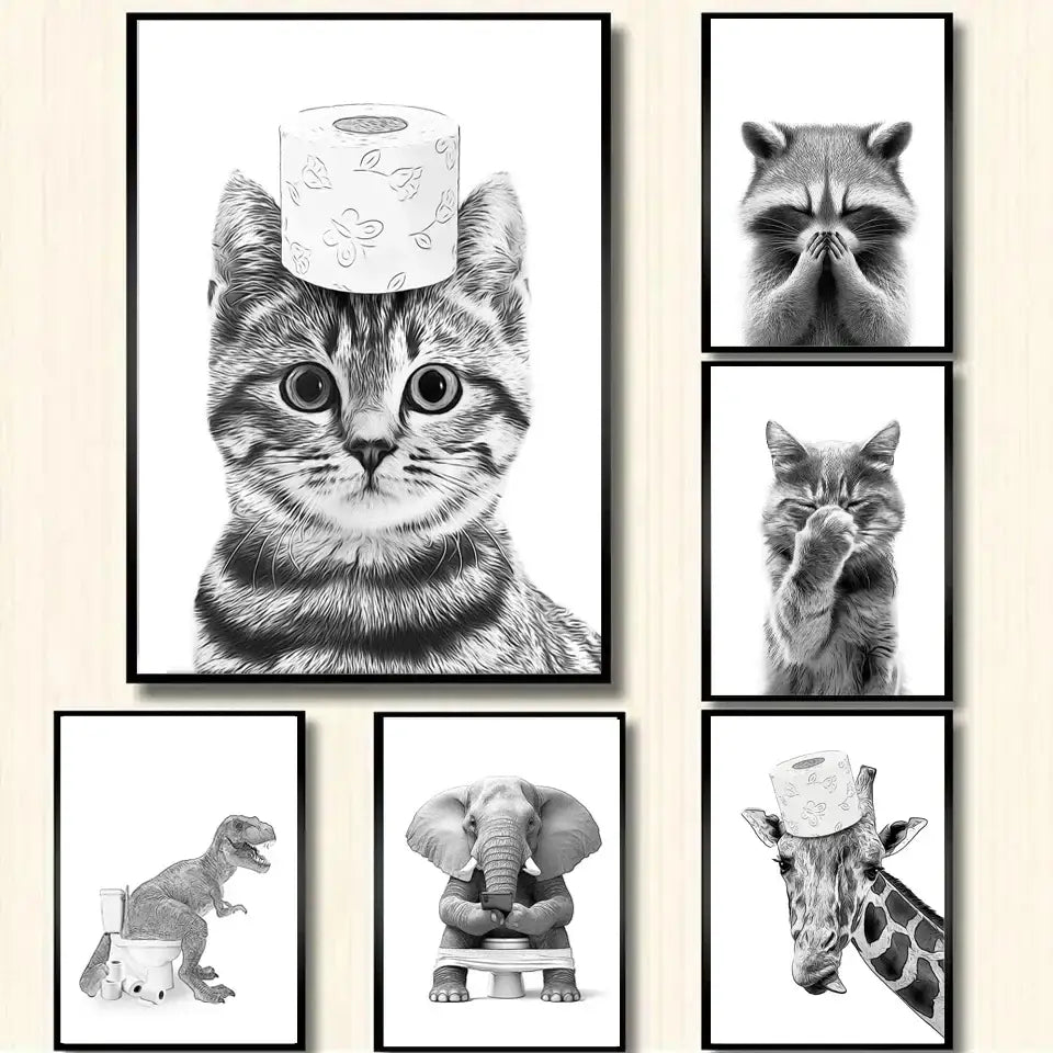 Funny raccoon animal wall art bathroom canvas print