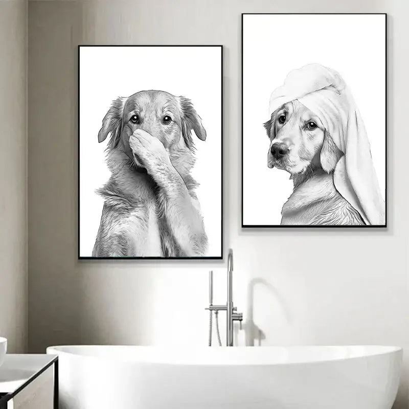 Funny bear wall art black and white bathroom canvas print