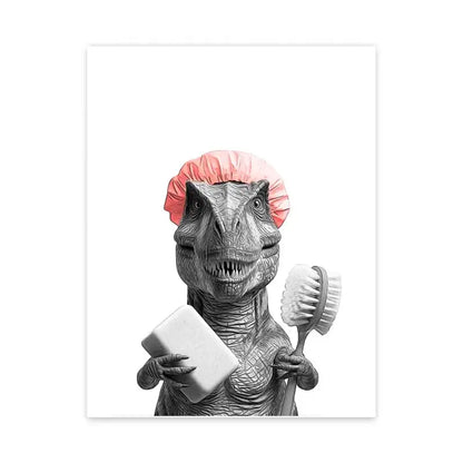 Funny t-rex canvas painting for bathroom wall art