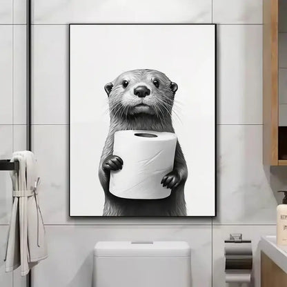 Black and white funny animals wall art – bathroom framed prints