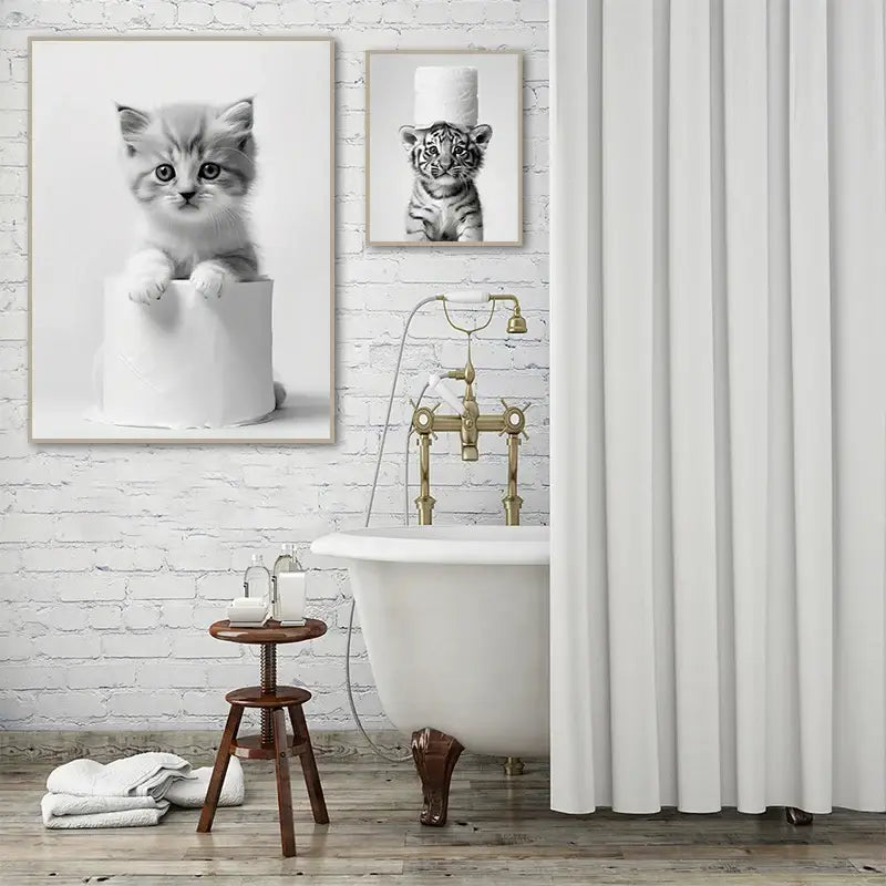 Black and white funny animals wall art – bathroom framed prints