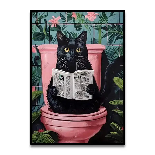 Funny green frog on toilet bathroom canvas wall art