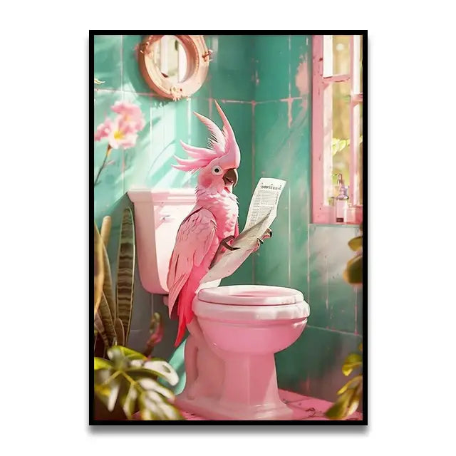 Funny koala reading newspaper bathroom canvas wall art