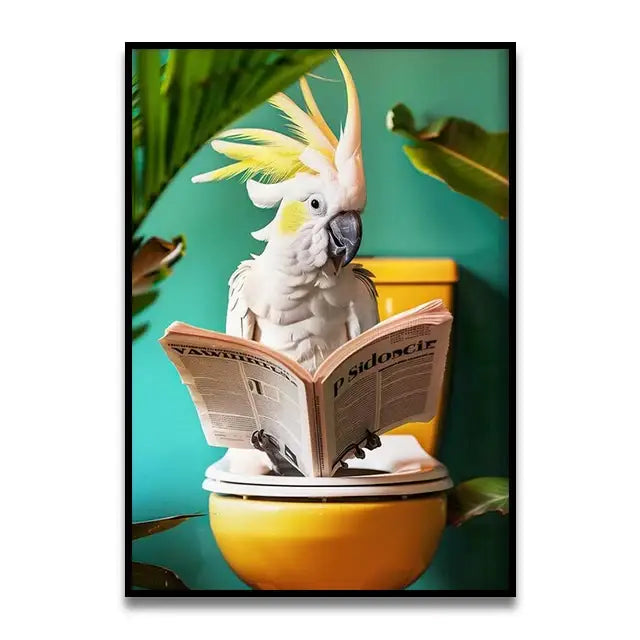 Funny koala reading newspaper bathroom canvas wall art