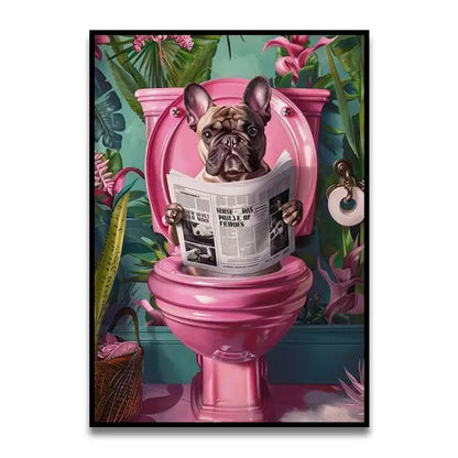 Funny black cat reading newspaper canvas bathroom wall art
