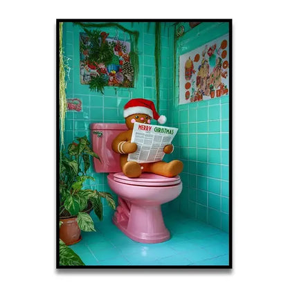Funny orange cat reading newspaper bathroom wall art