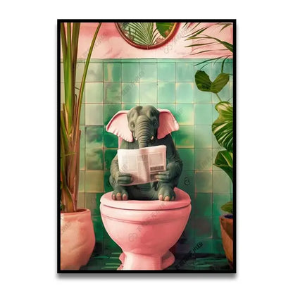 Funny orange cat reading newspaper bathroom wall art