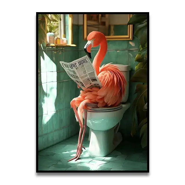 Funny golden retriever reading newspaper wall art bathroom decor