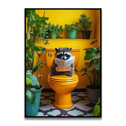 Funny giraffe reading newspaper wall art bathroom decor