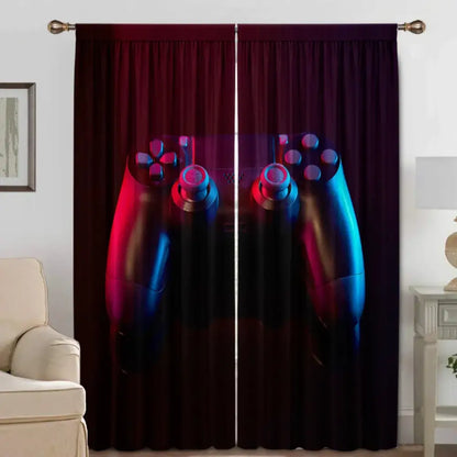 game console handle curtains black & rainbow bedroom decor