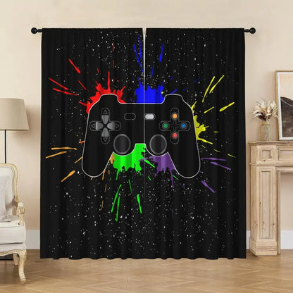 game console handle curtains black & rainbow bedroom decor