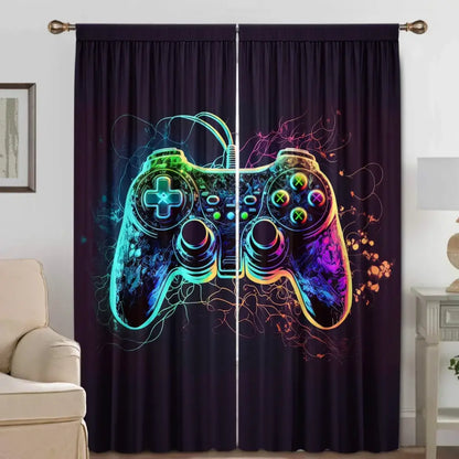 game console handle curtains black & rainbow bedroom decor
