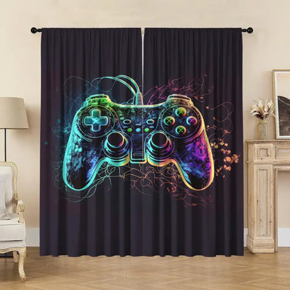 game console handle curtains black & rainbow bedroom decor