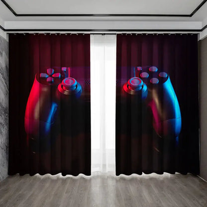 game console handle curtains black & rainbow bedroom decor
