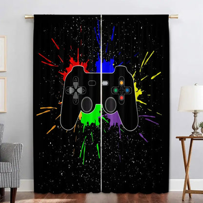 game console handle curtains black & rainbow bedroom decor