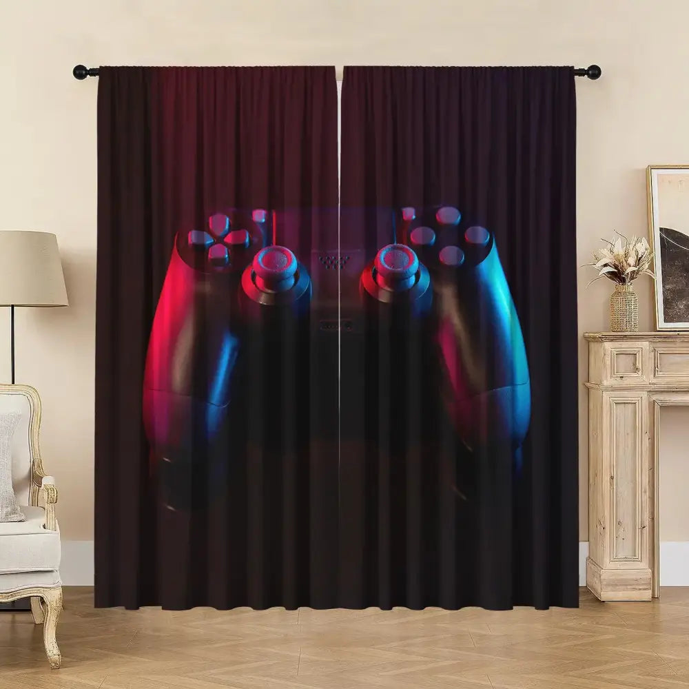 game console handle curtains black & rainbow bedroom decor