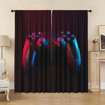 game console handle curtains black & rainbow bedroom decor