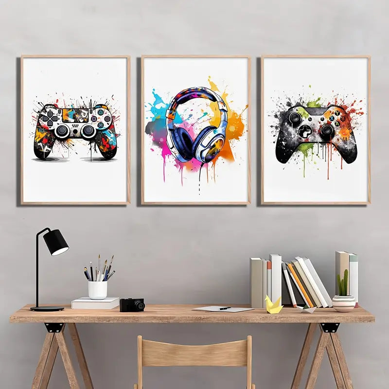 DecorBites™ Gamer Room Decor Set - Graffiti Gamepad Canvas Prints