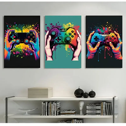 DecorBites™ Gamer Room Decor Set - Graffiti Gamepad Canvas Prints