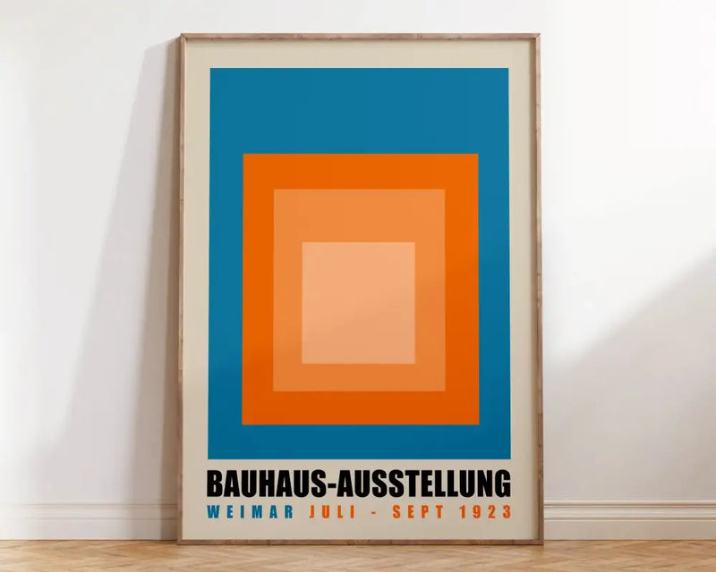 Geometric bauhaus canvas poster blue & orange living room wall art