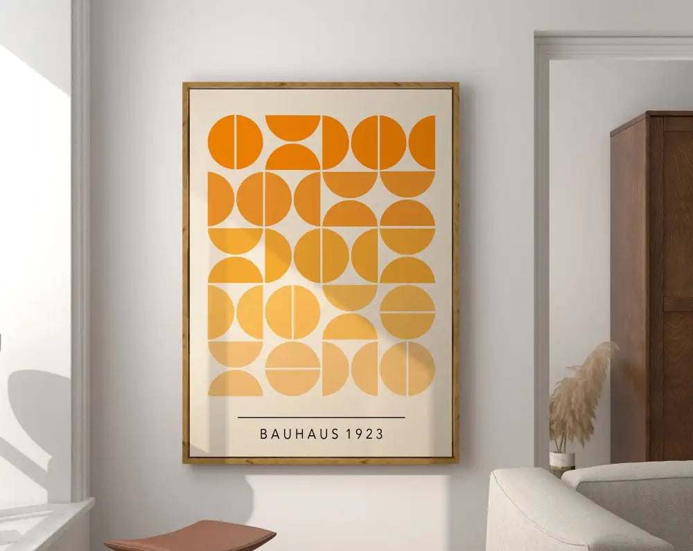 Geometric bauhaus canvas poster blue & orange living room wall art