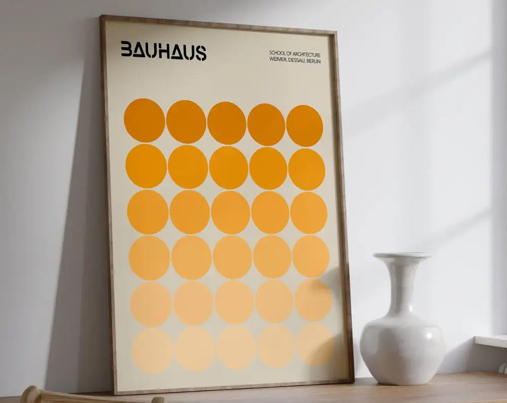 Retro pink & orange geometric bauhaus canvas poster living room wall art