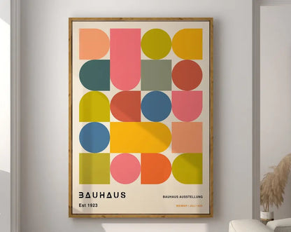 Retro red & green geometric bauhaus wall art living room canvas poster