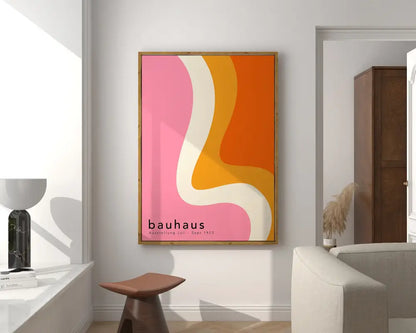 Retro teal & black geometric bauhaus canvas poster living room decor