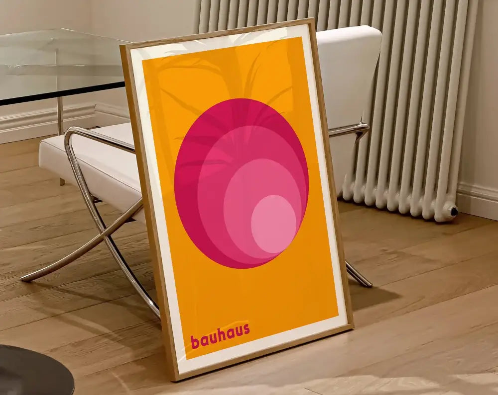 Retro orange & yellow geometric bauhaus canvas poster living room art