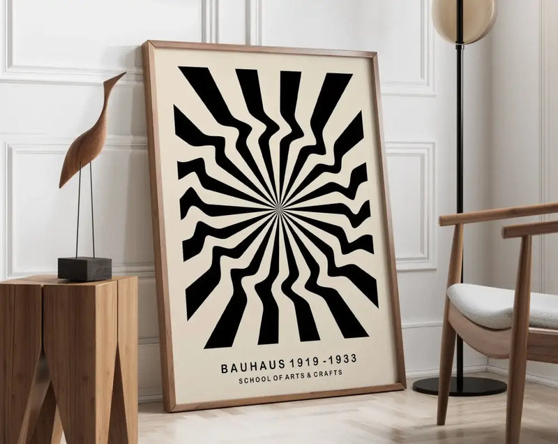 Retro black & cream geometric bauhaus canvas poster living room decor