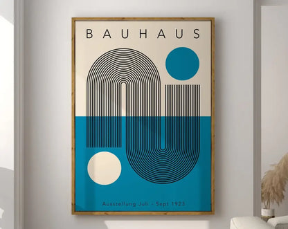 Pink & green geometric bauhaus canvas print living room wall art