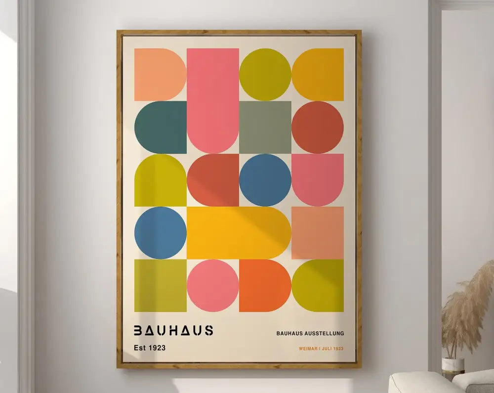Pink & green geometric bauhaus canvas print living room wall art