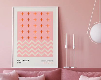 Pink & green geometric bauhaus canvas print living room wall art
