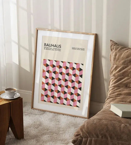 Geometric bauhaus canvas blue & white exhibition poster living room