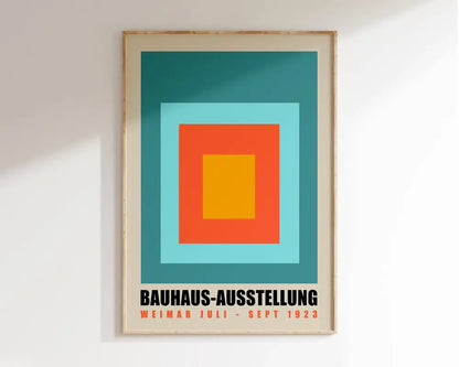 Pink & green geometric bauhaus canvas print living room wall art