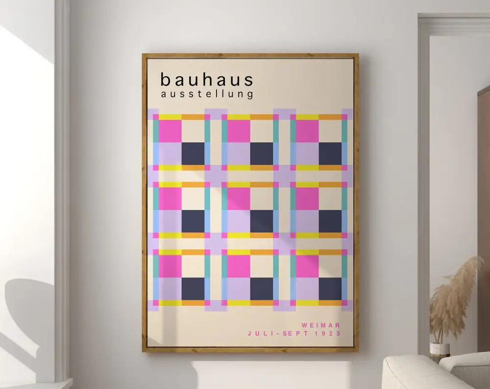 Geometric bauhaus canvas poster for living room rainbow wall art