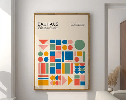 Geometric bauhaus canvas poster for living room rainbow wall art