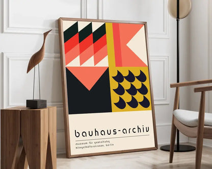 Modernist bauhaus red & green geometric canvas poster living room art