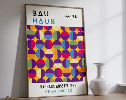 Geometric bauhaus canvas teal & red living room wall art