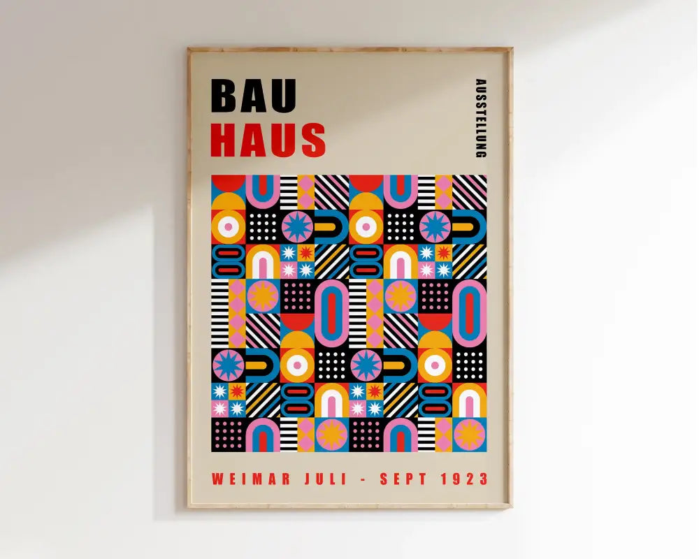 Geometric bauhaus canvas teal & red living room wall art