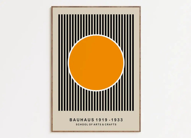 Geometric bauhaus canvas wall art orange and black living room decor