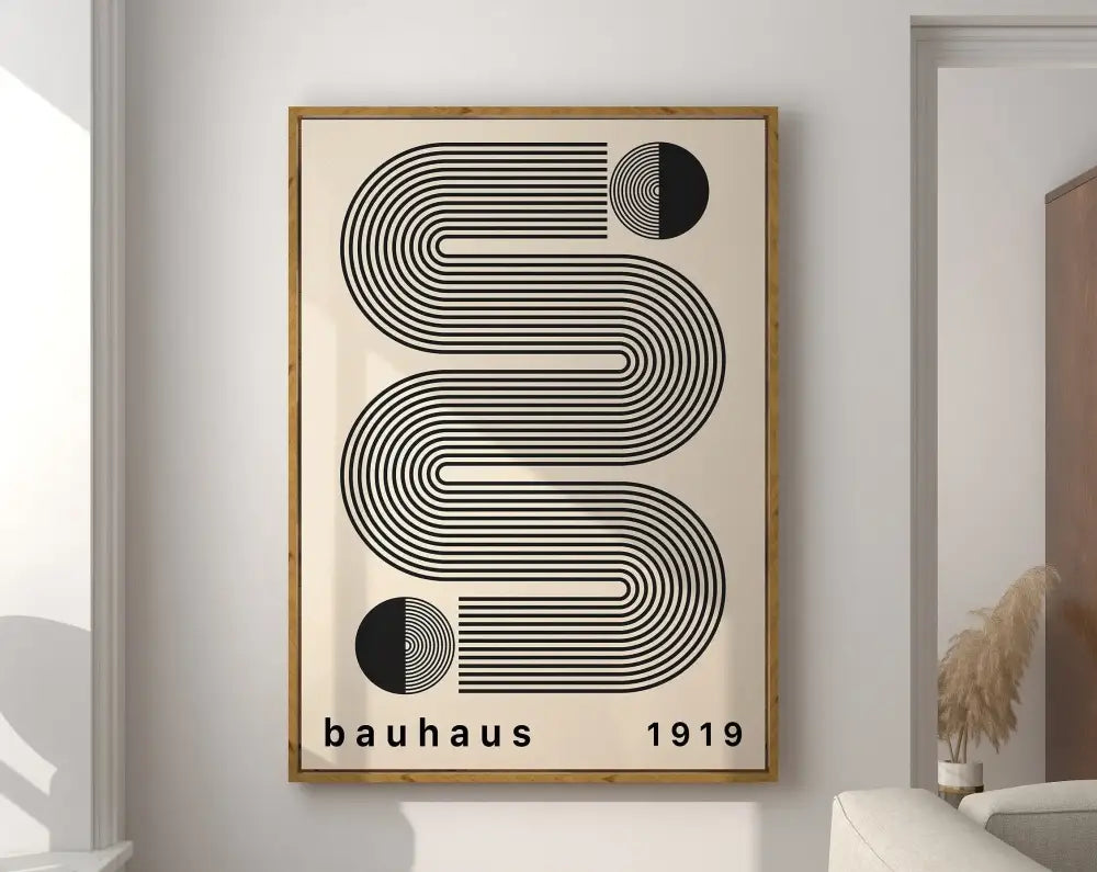 Minimalist black & cream geometric bauhaus canvas wall art living room